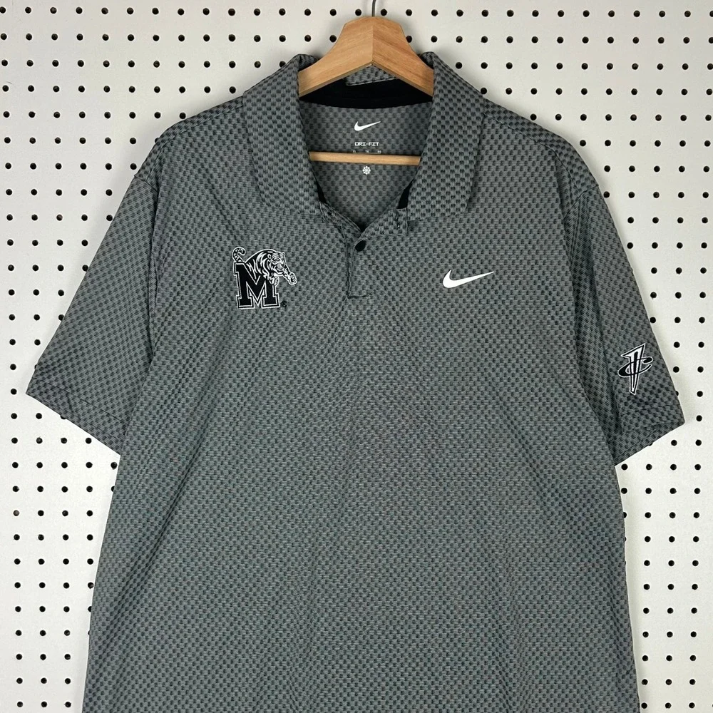 Nike 1 Cent Memphis Tiger Polo XL Basketball Checkered Gray PE Team Issued Penny